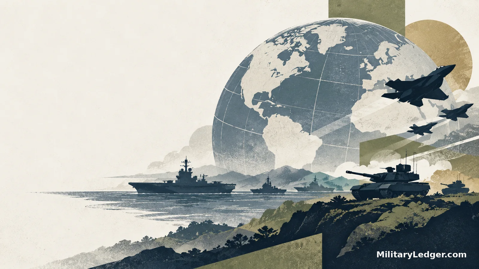 Conceptual illustration of global conflict and defense.